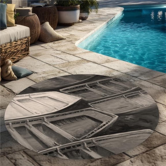 Begin Home Decor C1COAR55W8CTS2 5 x 5 ft. Small Canoes Sepia Style Rug - Marine Boat Outdoor Decor - Round