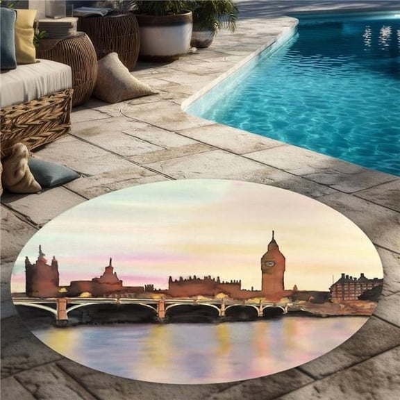 Begin Home Decor C1COAR55WHNTYQ 5 x 5 ft. Sunset on Big Ben Area Rug - Cities Bedroom Outdoor Decor - Round