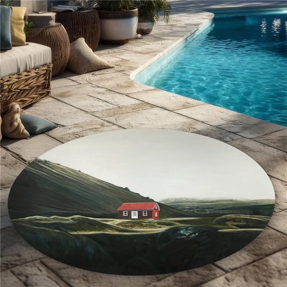 Begin Home Decor C1COAR55WMUQJ4 5 x 5 ft. Isolated Shack - Green Landscapes Round Outdoor Rug for Home