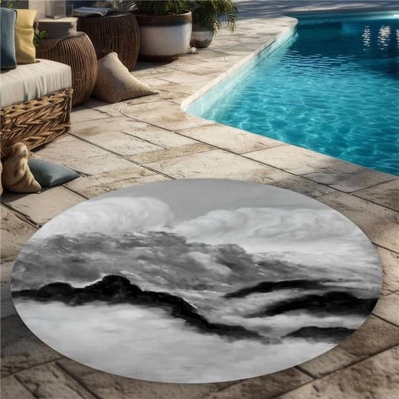Begin Home Decor C1COAR55WYA7E4 5 x 5 ft. Gray Clouds Outdoor Area Rug - Black Round Landscape Decor