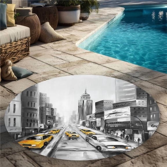 Begin Home Decor C1COAR55YCETO2 5 x 5 ft. Yellow Taxis in   York Rug - Scenic Bedroom Decor Outdoor - Round