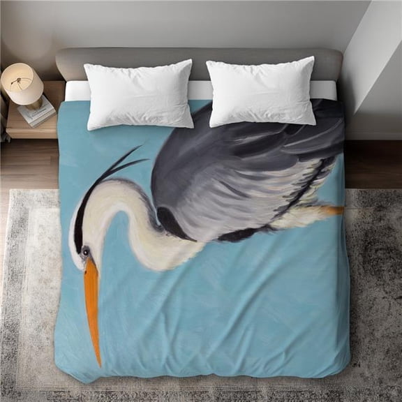Begin Home Decor C1DCKSW01P60JF Gray Heron Marine Blue King Size Duvet Cover - Home Decor