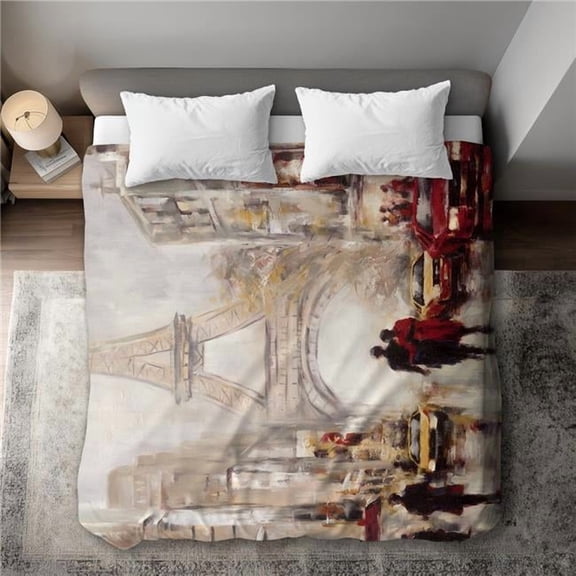 Begin Home Decor C1DCKSW0GNB523 Paris Street Scene King Size Duvet Cover - Eiffel Tower Home Decor
