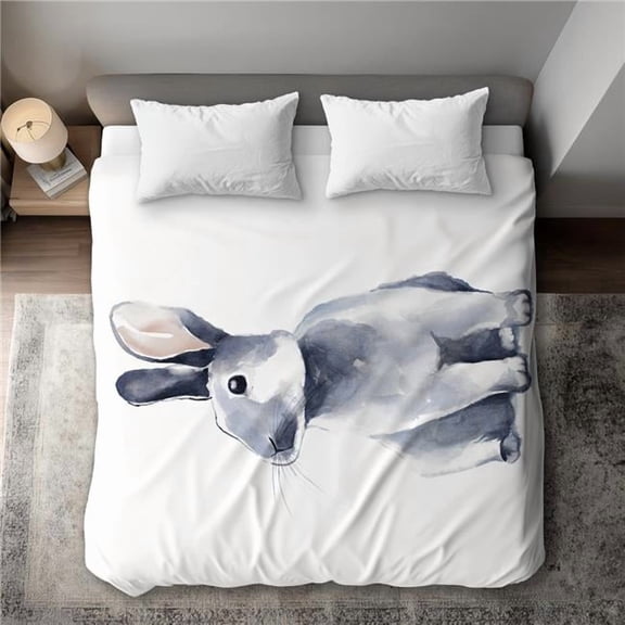Begin Home Decor C1DCKSW0HYB1C2 Gray Curious Rabbit - Livingroom Gray King Size Duvet Cover for Decor