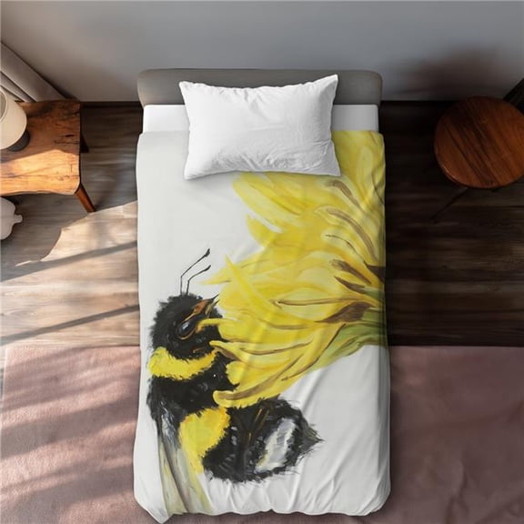 Begin Home Decor C1DCTSW0EKUZ4U Little Bumblebee on A Dandelion - Bedroom Insect Twin Size Duvet Cover