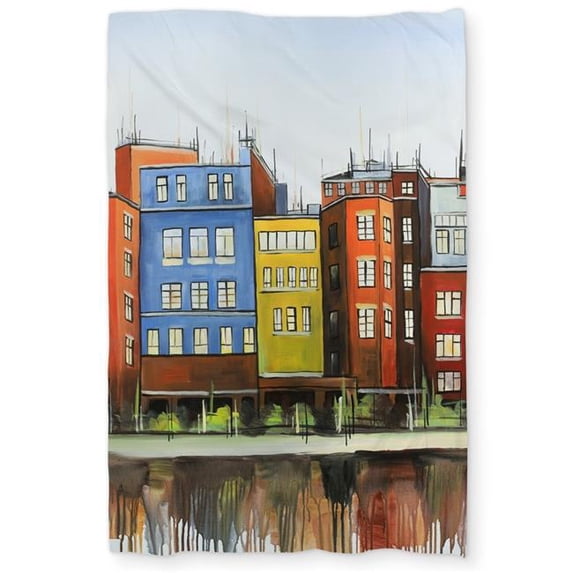 Begin Home Decor C1DCTSW0NLD4TK Boston Colorful Buildings Twin Size Duvet Cover - Building Orange Home Decor