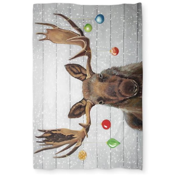 Begin Home Decor C1DCTSW0OOSHK1 Twin Size Moose Has Christmas Balls Gray Duvet Cover - Holiday Decor