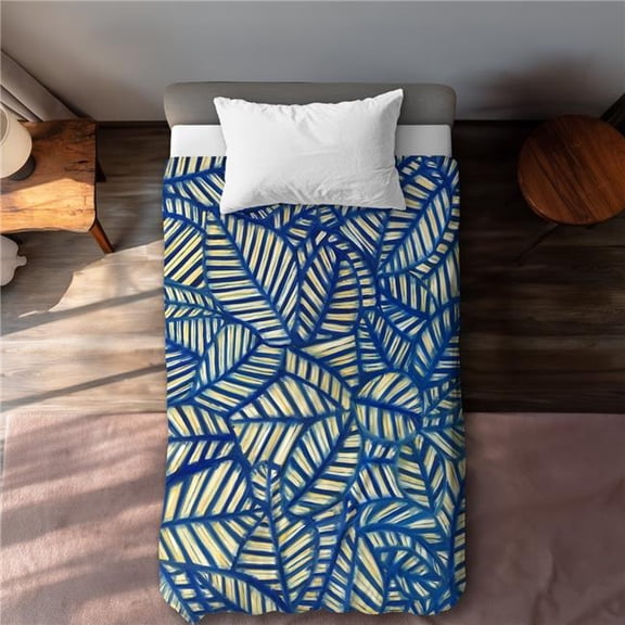 Begin Home Decor C1DCTSW0WPL19D Leaves Patterns Twin Size Duvet Cover - Office Floral & Botanical Decor