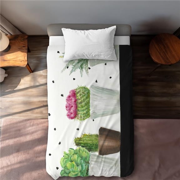Begin Home Decor C1DCTSW0WW5OGF Twin Size Mini Cactus & Succulents Duvet Cover - Livingroom Botanical Decor