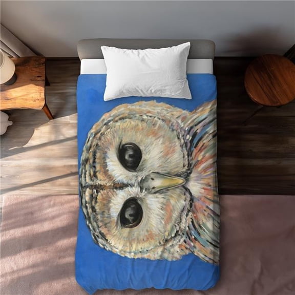 Begin Home Decor C1DCTXLWMUT5LC Colorful Spotted Owl Twin Size Extra Long Duvet Cover - Bird Bedroom Decor