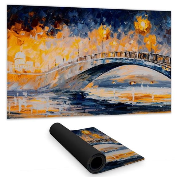 Begin Home Decor C1DM1424K927CE 14 x 24 in. Bridge in the Moonlight - Cities Bridge Gaming Mat for Decor