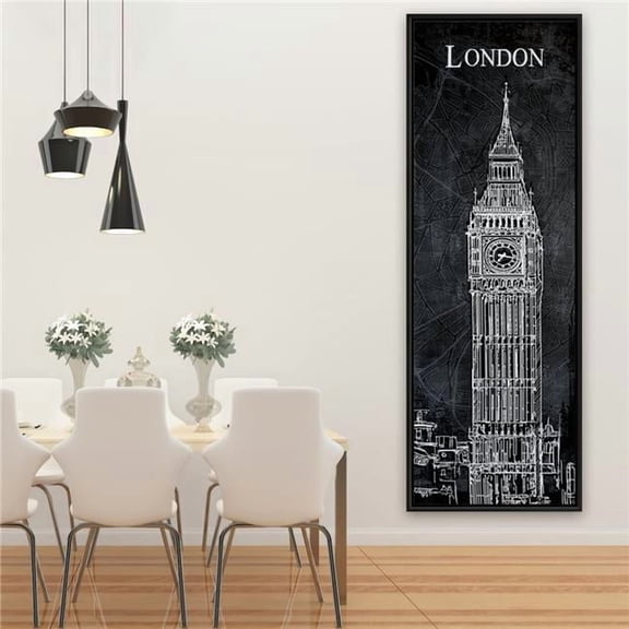 Begin Home Decor C1FC2060C3IGGZ 20 x 60 in. Big Ben Sketch with Map Background - Monochrome Framed Canvas
