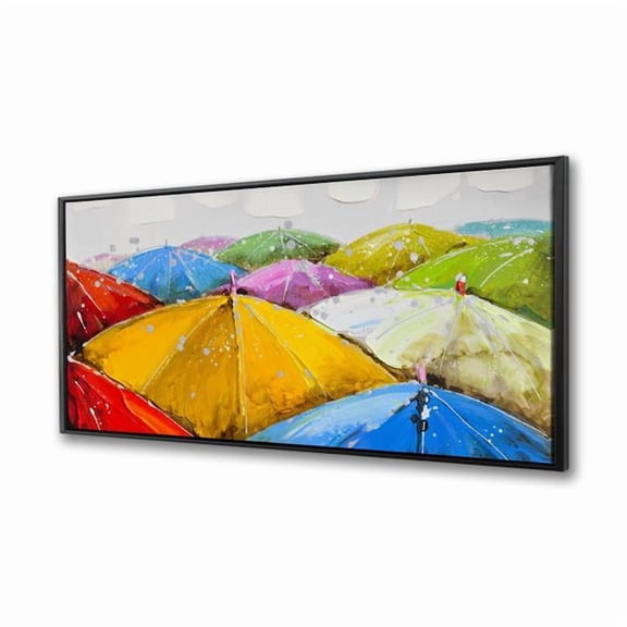 Begin Home Decor C1FC2448XKXR62 24 x 48 in. Colorful Umbrellas Under the Rain - Framed Canvas Home Decor
