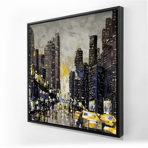 Begin Home Decor C1FC36366AMRER 36 x 36 in. Abstract Textured City Canvas - Yellow Taxis - Gray Framed Decor