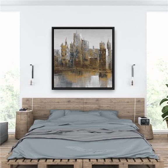 Begin Home Decor C1FC3636TGBM0V 36 x 36 in. Gray & Yellow Cityscape - Building Brown Framed Canvas Decor