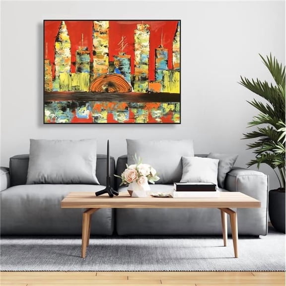 Begin Home Decor C1FC36488D7Z9K 36 x 48 in. Red Abstract Skyline - Contemporary Framed Canvas - Home Decor