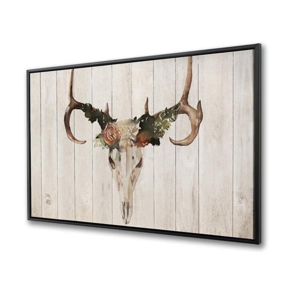 Begin Home Decor C1FC3648CNZ1S4 36 x 48 in. Mule Deer Skull with Roses - Rustic Framed Canvas Decor