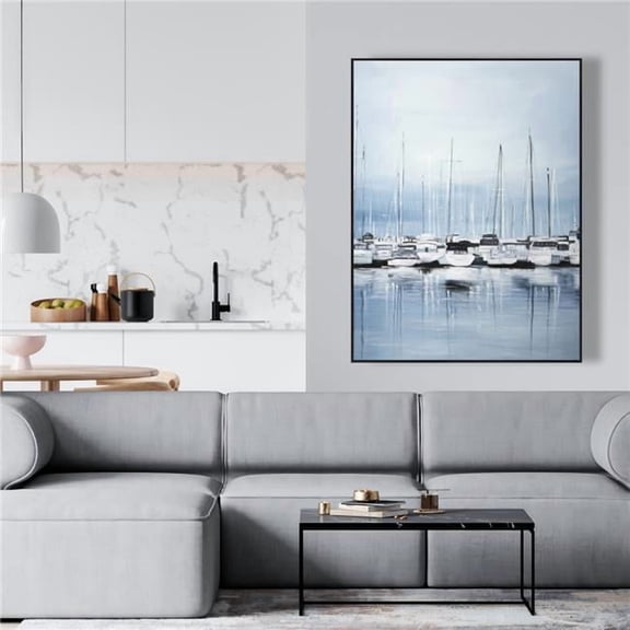 Begin Home Decor C1FC3648E4JDFX 36 x 48 in. Boats At the Dock 2 - Blue Marine Framed Canvas - Home Decor