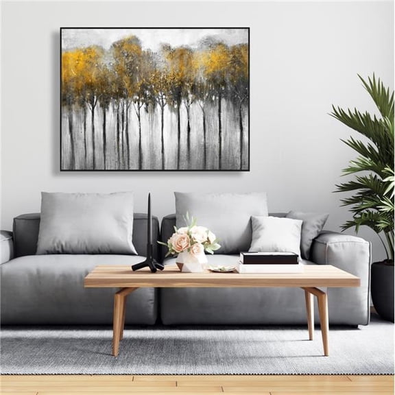Begin Home Decor C1FC3648GKOMJJ 36 x 48 in. Abstract Yellow Forest - Framed Canvas Office Landscape Decor