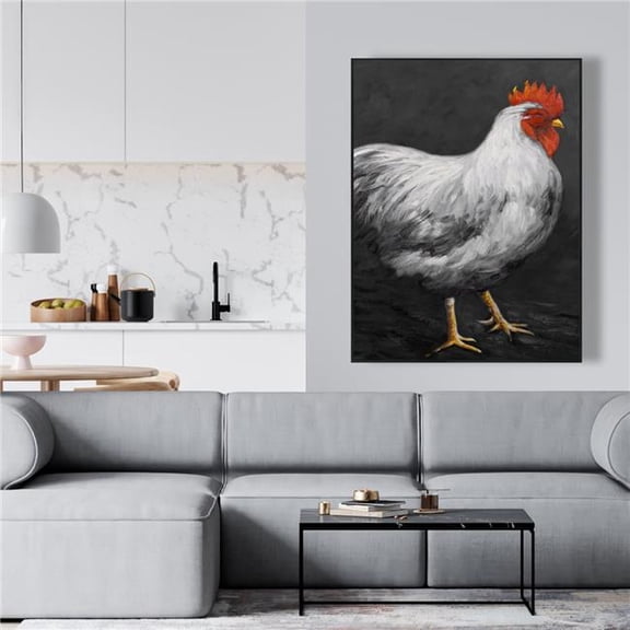 Begin Home Decor C1FC3648JRIUO1 36 x 48 in. Gray Rooster 2 - Farm Animals Framed Canvas Home Decor