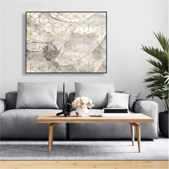 Begin Home Decor C1FC3648NE63VQ 36 x 48 in. Symmetry - Gold Patterns Framed Canvas for Home Decor