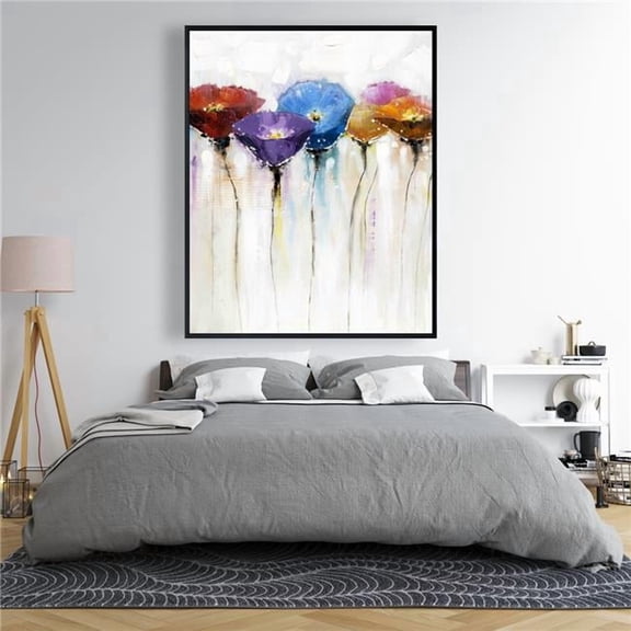 Begin Home Decor C1FC48609WK5W0 48 x 60 in. Colorful Flowers - Beige Framed Canvas for Bedroom Decor