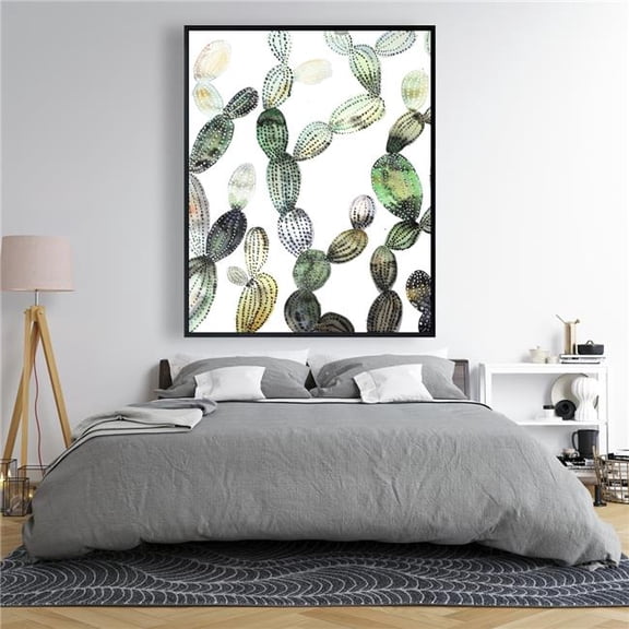Begin Home Decor C1FC4860CQQ2R8 48 x 60 in. Pattern Opuntia Cactus - Bedroom Green Framed Canvas Decor