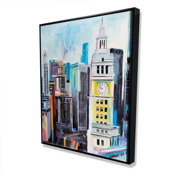 Begin Home Decor C1FC4860FSS31K 48 x 60 in. Colorful Cityscape of Manhattan - Retro Framed Canvas Art