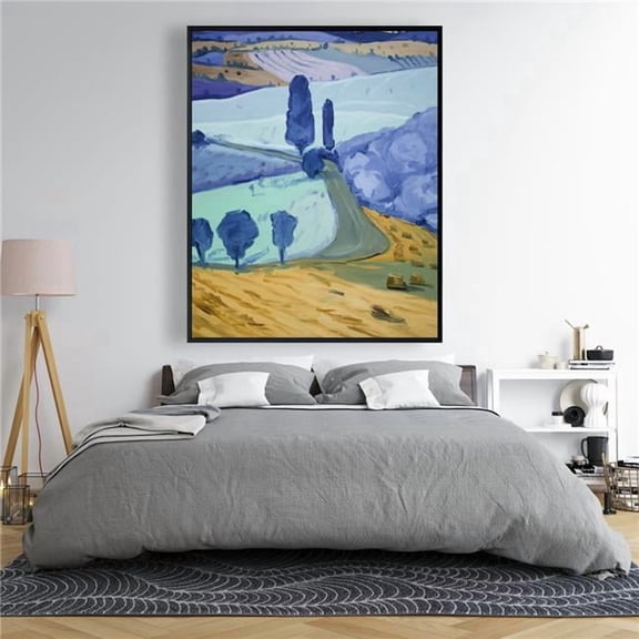 Begin Home Decor C1FC4860IKGQHI 48 x 60 in. Tuscany Field - Turquoise Trees Framed Canvas for Home Decor