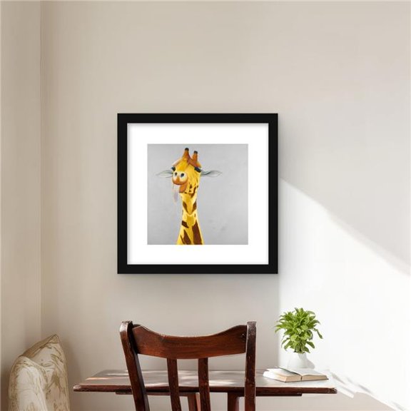 Begin Home Decor C1FM16162BG8S6 16 x 16 in. Funny Giraffe Face - Yellow Livingroom Framed Print Decor