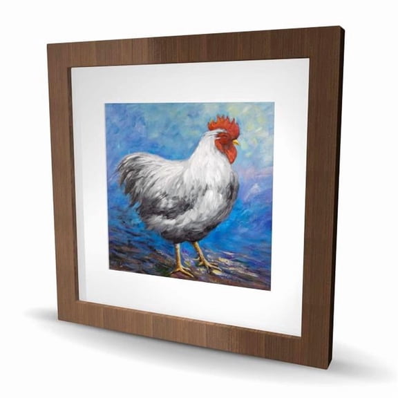 Begin Home Decor C1FM16166H5EKE 16 x 16 in. Gray Rooster - Kitchen Classic Blue Framed Matted Print