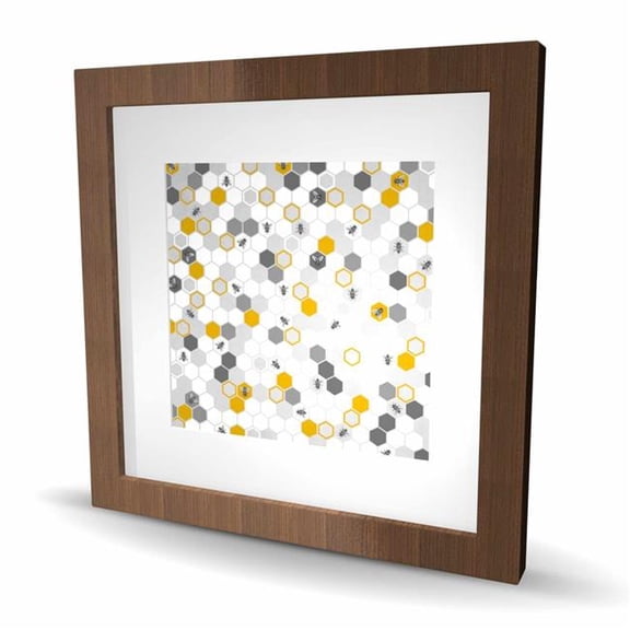 Begin Home Decor C1FM16168BYKS4 16 x 16 in. Beehive Pattern - Yellow Framed Matted Print for Kids Decor