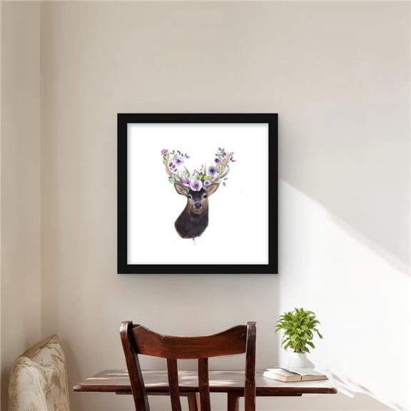 Begin Home Decor C1FM1616A0ET7L 16 x 16 in. Roe Deer Head with Flowers - Purple Scandinavian Print Decor