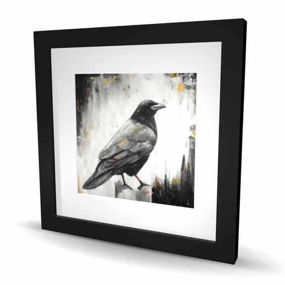 Begin Home Decor C1FM1616BC449Y 16 x 16 in. Crow Bird - Yellow Bird Framed Matted Print for Home Decor