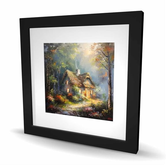 Begin Home Decor C1FM1616FTPUQE 16 x 16 in. Enchanted House - Gray Framed Matted Print for Home Decor