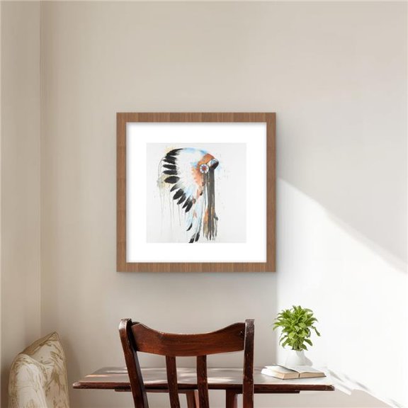 Begin Home Decor C1FM1616FWJHNV 16 x 16 in. Indian War Bonnet Framed Matted Print - Ethnic Home Decor