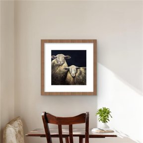 Begin Home Decor C1FM1616HULQWQ 16 x 16 in. Two Sheep Blue Background - Gray Framed Matted Print Decor