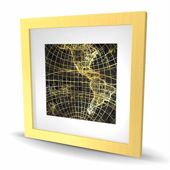 Begin Home Decor C1FM1616NI1P8V 16 x 16 in. Black & Marine World Map Globe - Framed Matted Print Decor
