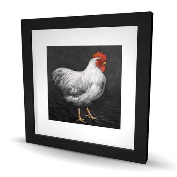 Begin Home Decor C1FM1616VQB3I6 16 x 16 in. Gray Rooster 2 - Rustic Framed Matted Print for Home Decor