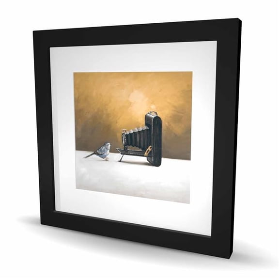 Begin Home Decor C1FM1616XL5TQC 16 x 16 in. Old Camera with Bird - Rustic Framed Print Wall Art for Home Decor