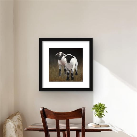 Begin Home Decor C1FM1616XOPEAV 16 x 16 in. Two Lambs Framed Matted Print - Farm Animal Home Decor
