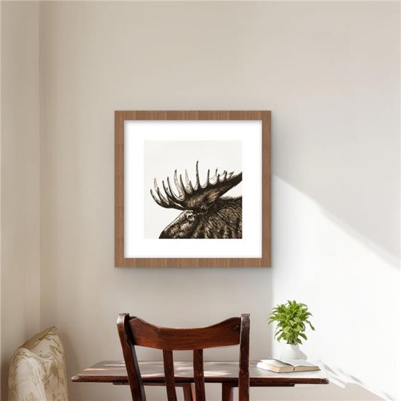 Begin Home Decor C1FM1616Y2OA55 16 x 16 in. Moose Plume Sepia - Deer Framed Matted Print for Home Decor