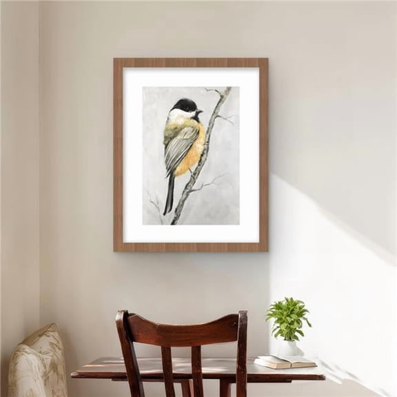 Begin Home Decor C1FM16207JML7C 16 x 20 in. Small Coal Tit Framed Matted Print - Contemporary Home Decor