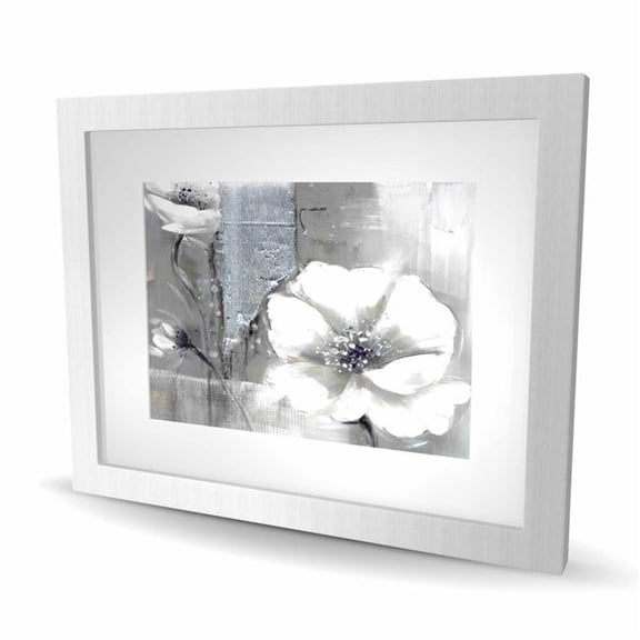 Begin Home Decor C1FM16209YFD5Y 16 x 20 in. Monochrome & Silver Flowers - Office Gray Framed Print