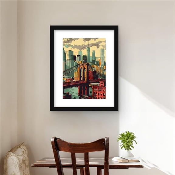Begin Home Decor C1FM1620BV5GA6 16 x 20 in. The Bridge - Red Framed Matted Print for Home Decor