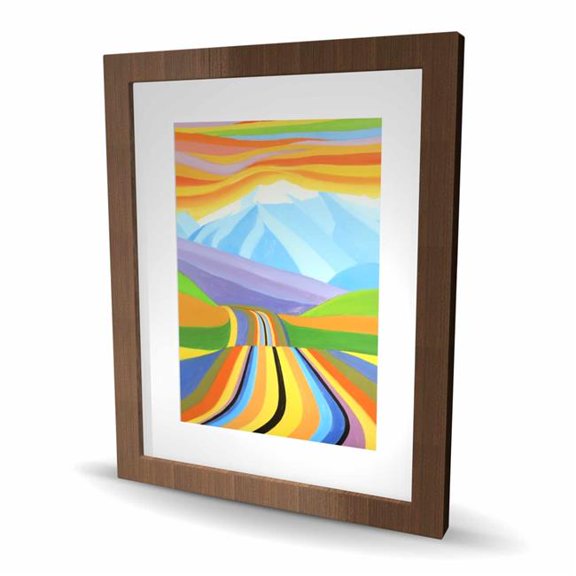 Begin Home Decor C1FM1620DKK6LQ 16 x 20 in. Mountain Road Multicolored - Framed Matted Print for Decor