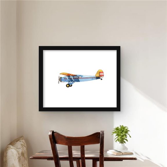Begin Home Decor C1FM1620EMV9BU 16 x 20 in. Small Blue Plane - Blue Aviation Framed Matted Print Decor