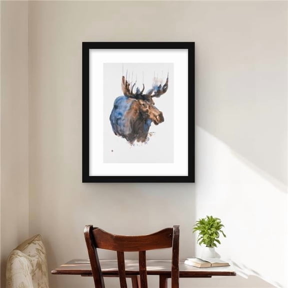 Begin Home Decor C1FM1620HPRGGH 16 x 20 in. Abstract Blue Moose - Rustic Framed Matted Print for Bedroom