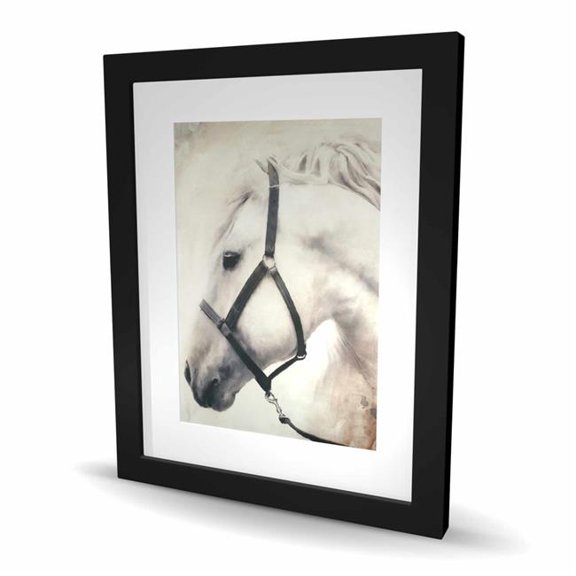 Begin Home Decor C1FM1620K0KV1E 16 x 20 in. Darius the White Horse - Western Framed Matted Print Decor