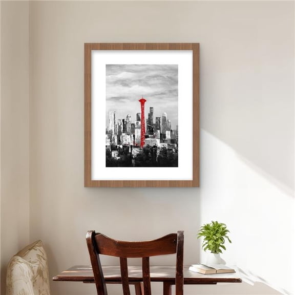 Begin Home Decor C1FM1620M2Z6S2 16 x 20 in. Space Needle in Red - Framed Matted Print for Home Decor